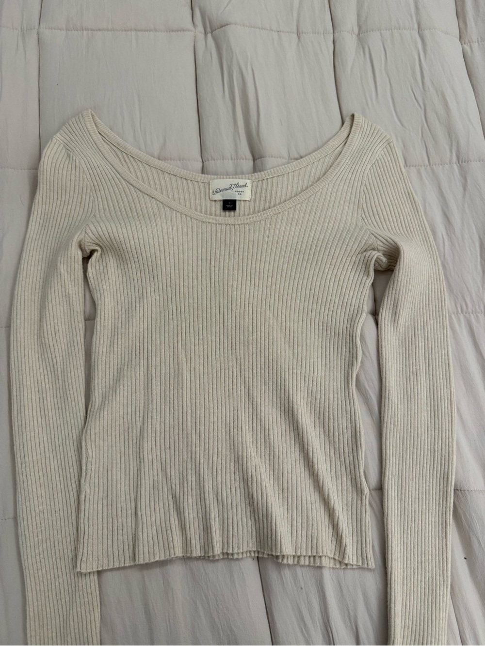 Universal Thread Cream Ribbed Long Sleeve Tee